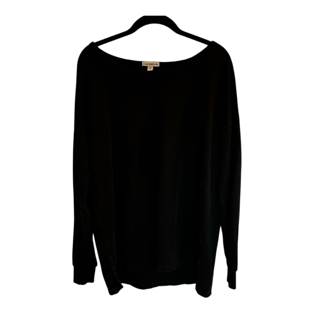 James Perse Black Long Sleeve Boat Neck Sweatshirt Top Size 3 100% Supima Cotton